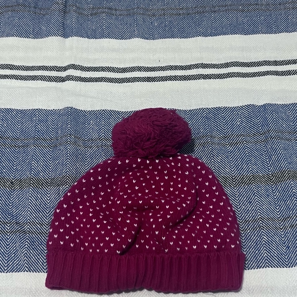 Burgundy Knit Pom-Pom Beanie